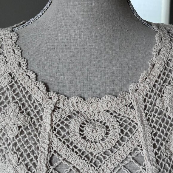 NWOT!  ZARA Boho See-through Crochet Cotton-blend Boatneck Nude Top - Size Mediu - Picture 4 of 10